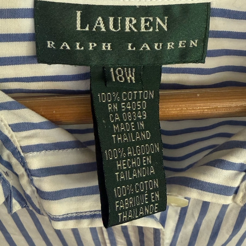 Ralph Lauren Blue and White Striped Cotton Button-Up Shirt embroidered logo - Picture 6 of 7